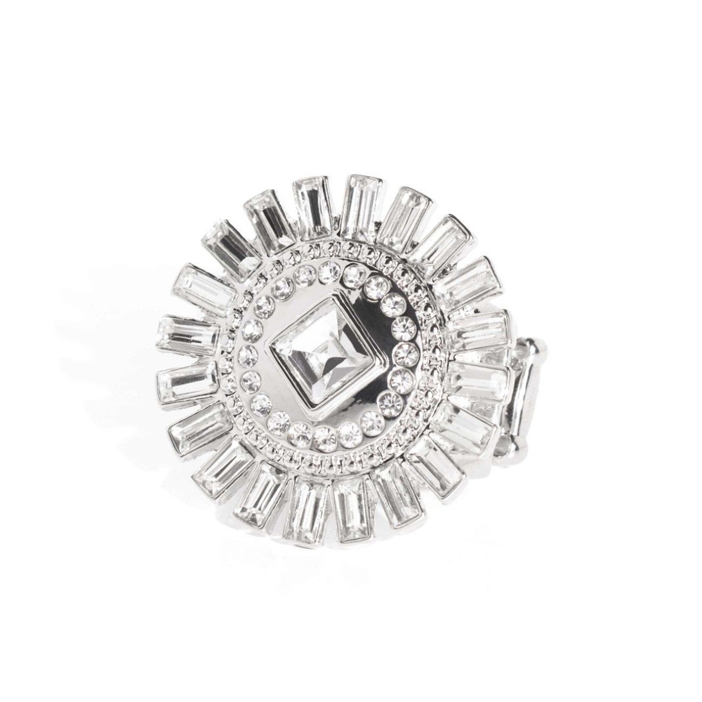Paparazzi Silver Art Deco Brooch with Crystals Shimmery Sprinkle  Unique Fashion